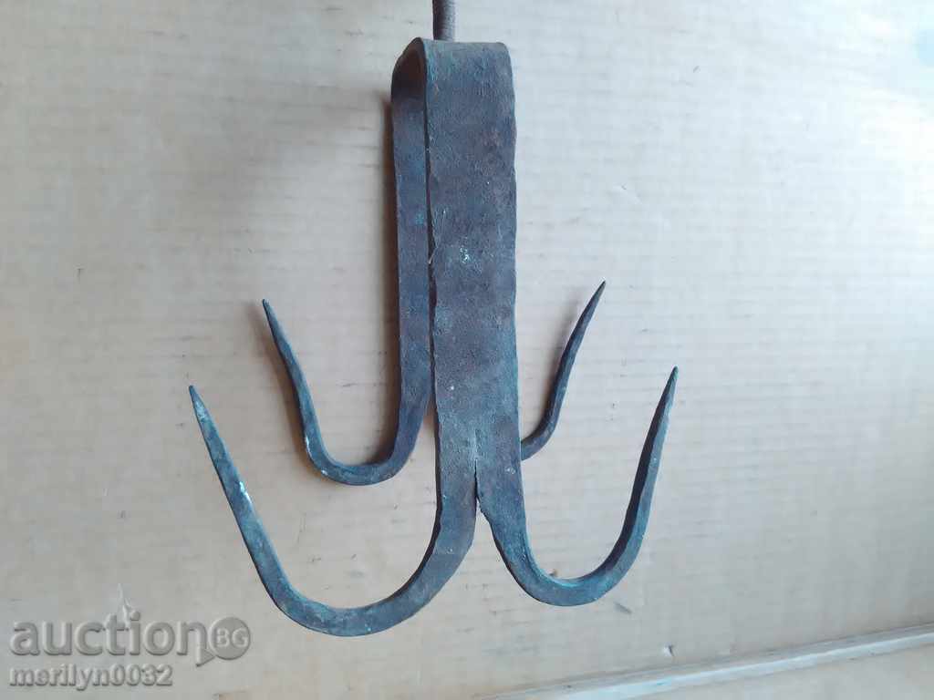 Αρχαία πλαστά άγκιστρο για εκδορά, τετραπλό άγκιστρο - 7