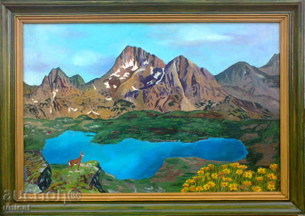 Pirin Mountain - Teev Lake with Kamenititsa peak, painting