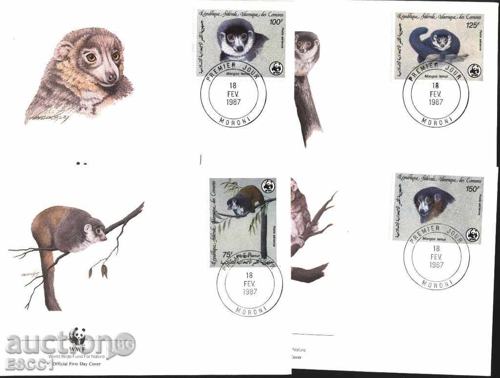 Encyclopedic Envelopes (FDC) WWF Monkeys 1987 Comoros Islands