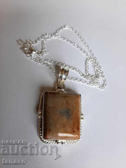 Necklace with natural jasper, medallion, pendant