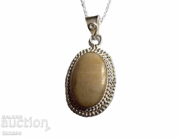 Auction Silver-plated art necklace, pendant, medallion with landscape jasper Auction Silver-plated art necklace, pendant, medallion with landscape jasper