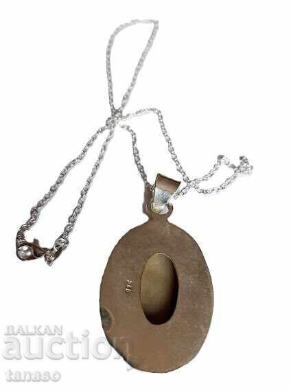 Delivery of Silver-plated art necklace, pendant, medallion with landscape jasper Delivery of Silver-plated art necklace, pendant, medallion with landscape jasper