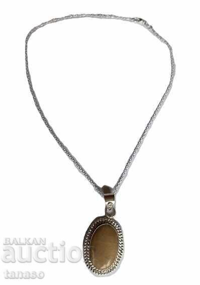 Silver-plated art necklace, pendant, medallion with landscape jasper - 5 Silver-plated art necklace, pendant, medallion with landscape jasper - 5