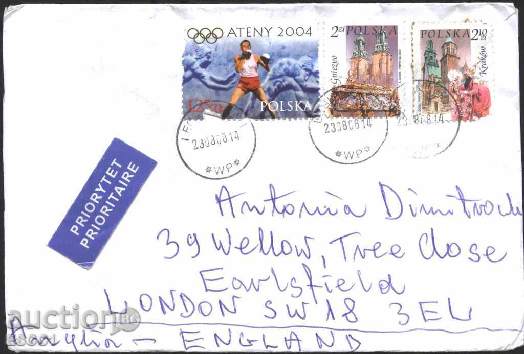 Пътувал  плик  с марки Църкви 2002, Олимпиада 2004 от Полша