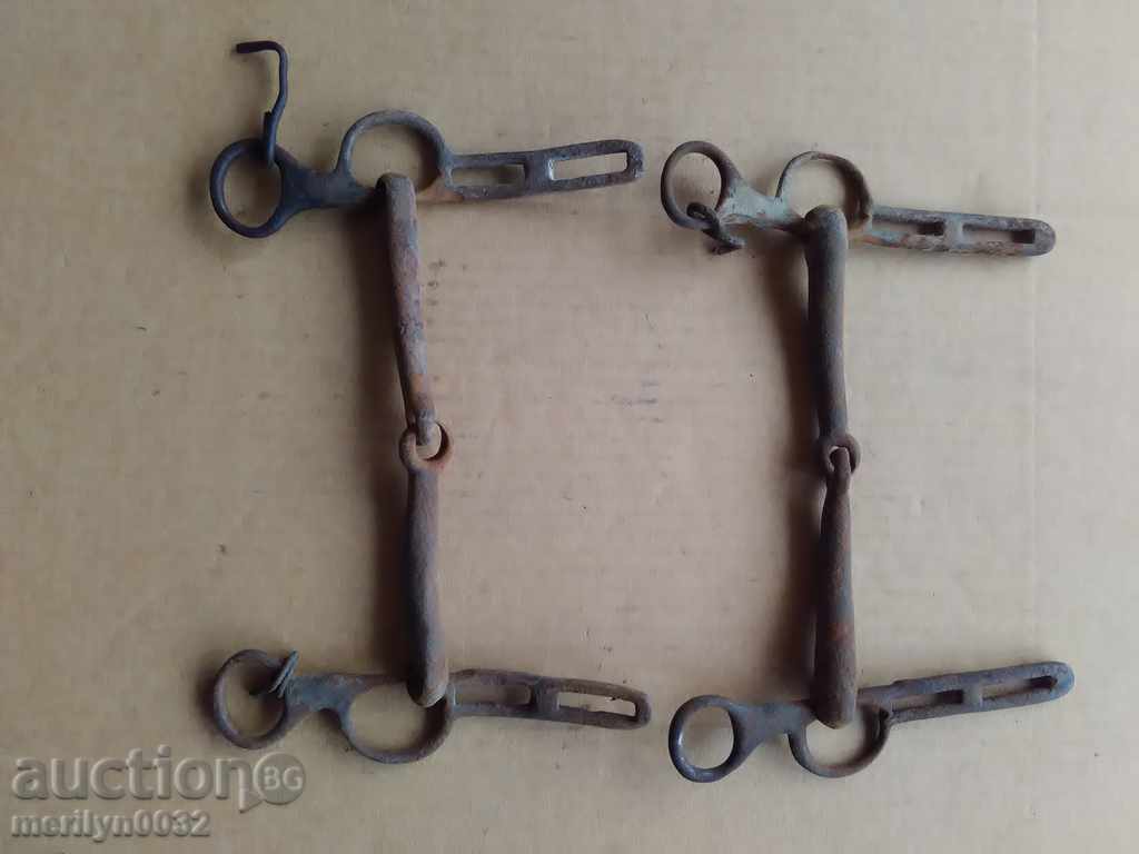 Old forged reins, a bent iron brace, a harness