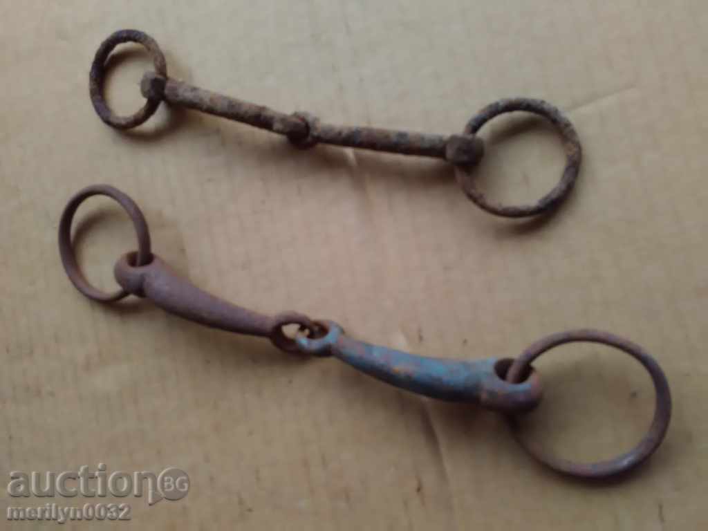 Old forged reins, a bent iron brace, a harness