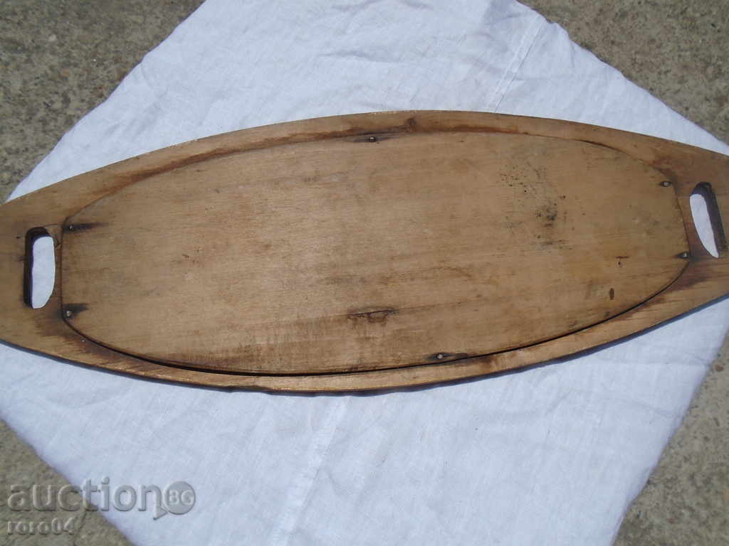 OLD WOODEN TRAY WITH GLASS, PYOGRAPHED - 6