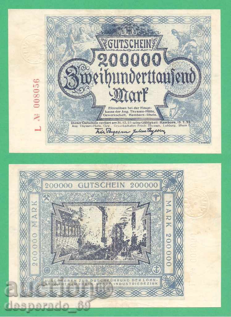 (¯`'•.¸ГЕРМАНИЯ (Hamborn) 200 000 марки 1923¸.•'´¯)