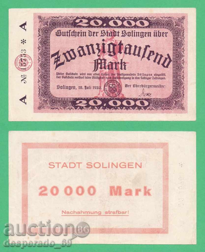(¯` '• .¸GERMANIYA (Solingen) 20.000 mărci anul 1923. •' '°)