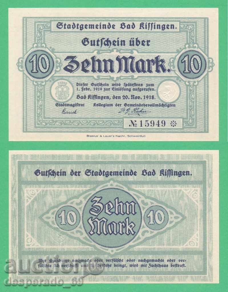 (¯`'•.¸ГЕРМАНИЯ (Bad Kissingen) 10 марки 1918  UNC¸.•'´¯)