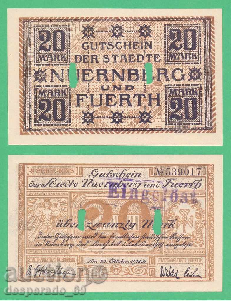 (¯`'•.¸ГЕРМАНИЯ (Nuernberg,Fuerth) 20 марки 1918 UNC¸.•'´¯)
