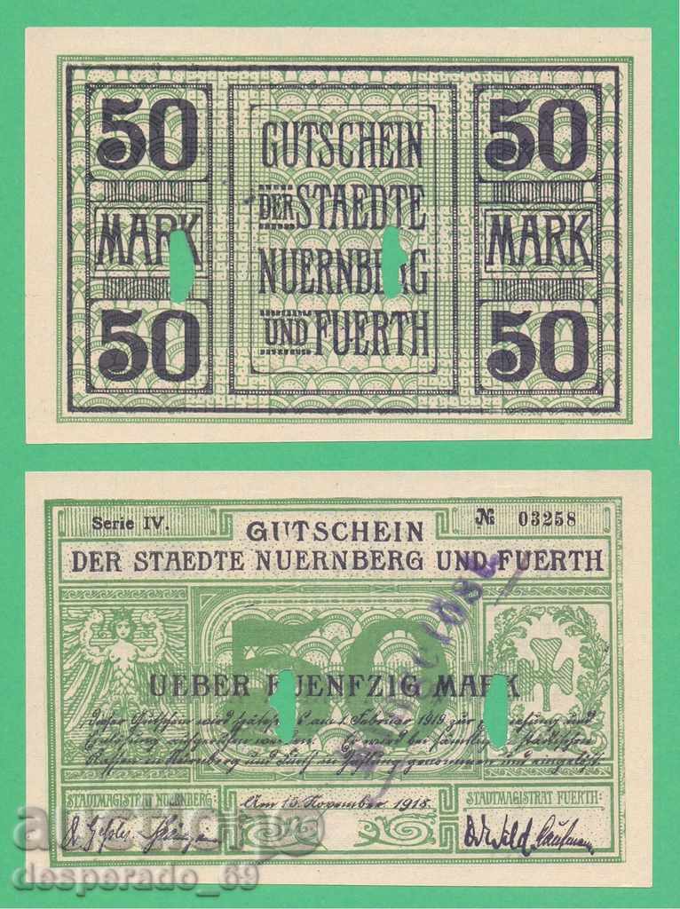 (¯`'•.¸ГЕРМАНИЯ (Nuernberg,Fuerth) 50 марки 1918 UNC¸.•'´¯)
