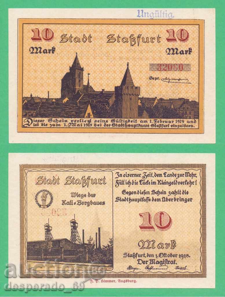 (¯`'•.¸ГЕРМАНИЯ (Staßfurt) 10 марки 1918 UNC¸.•'´¯)