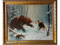 Мечка срещу куче, картина за ловци