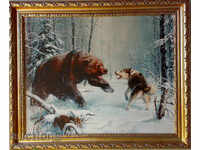 Bear against dog, picture for hunters