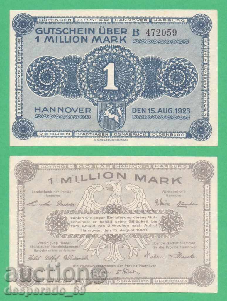 (¯` '• .¸GERMANIA (Hanovra) 1 milion marchează 1923 aUNC¸. •' ´¯)