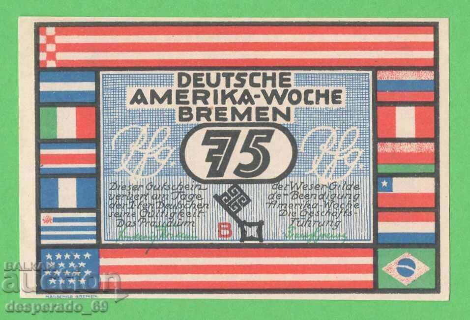(¯`'•.¸NOTGELD (orașul Bremen) UNC -75 pfennig¸.•'´¯) cu preț € 2.00 | 3.91 BGN