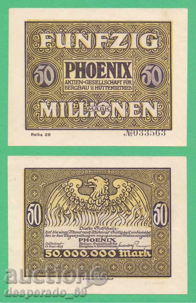 (¯`'•.¸GERMANIA (Phoenix) 50 de milioane de mărci 1923 UNC- .•'´¯)