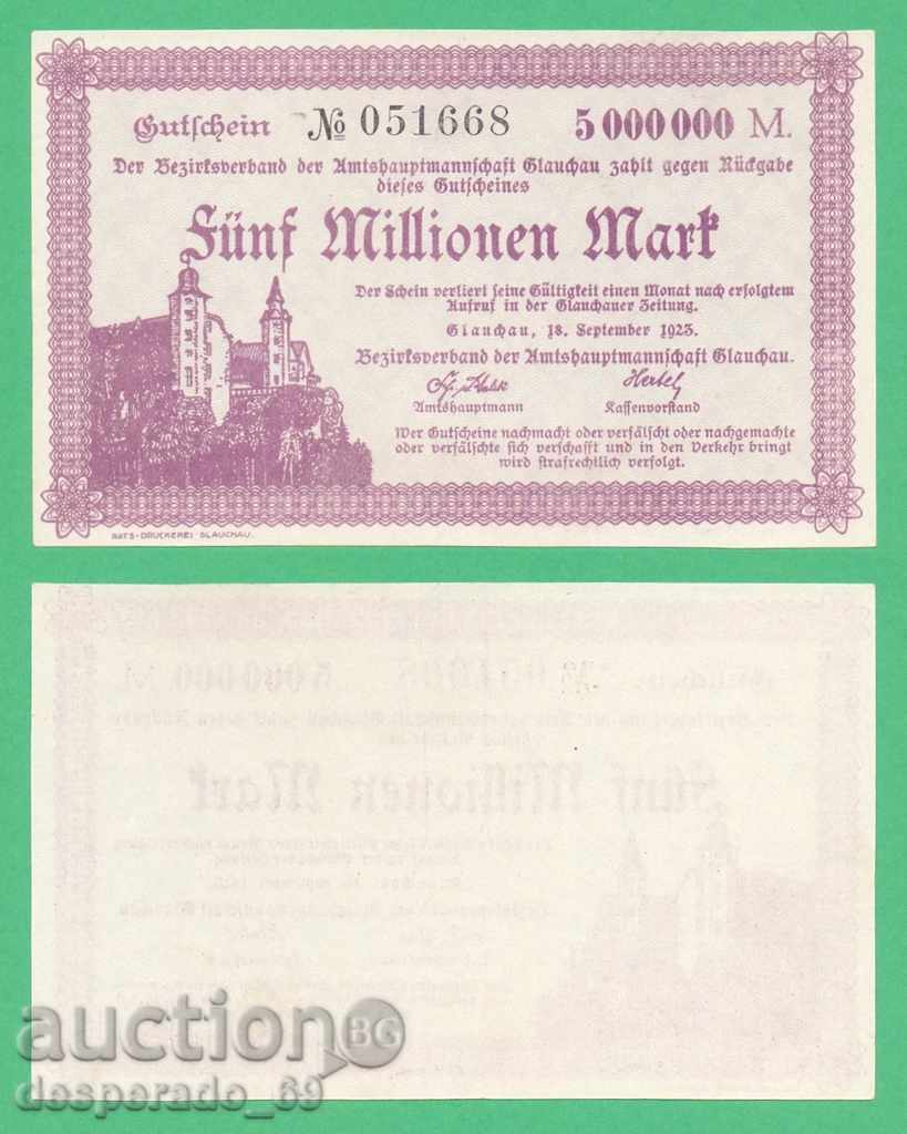 (¯`'•.¸ГЕРМАНИЯ (Glauchau) 5 милиона марки 1923  UNC¸.•'´¯)