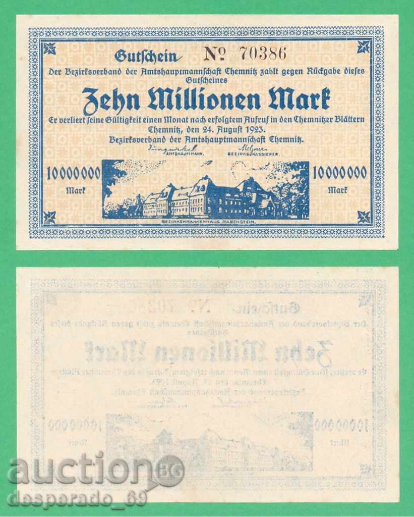 (¯`'•.¸ΓΕΡΜΑΝΙΑ (Chemnitz) 10 εκατομμύρια μάρκα 1923 UNC- •'´¯)