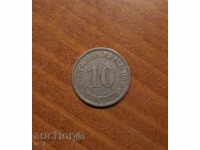 GERMANY 10 PFINING 1908 letter A