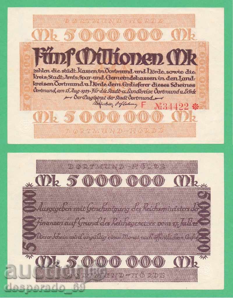 (¯`'•.¸GERMANIA (Dortmund-Hörde) 5 milioane de mărci 1923 UNC