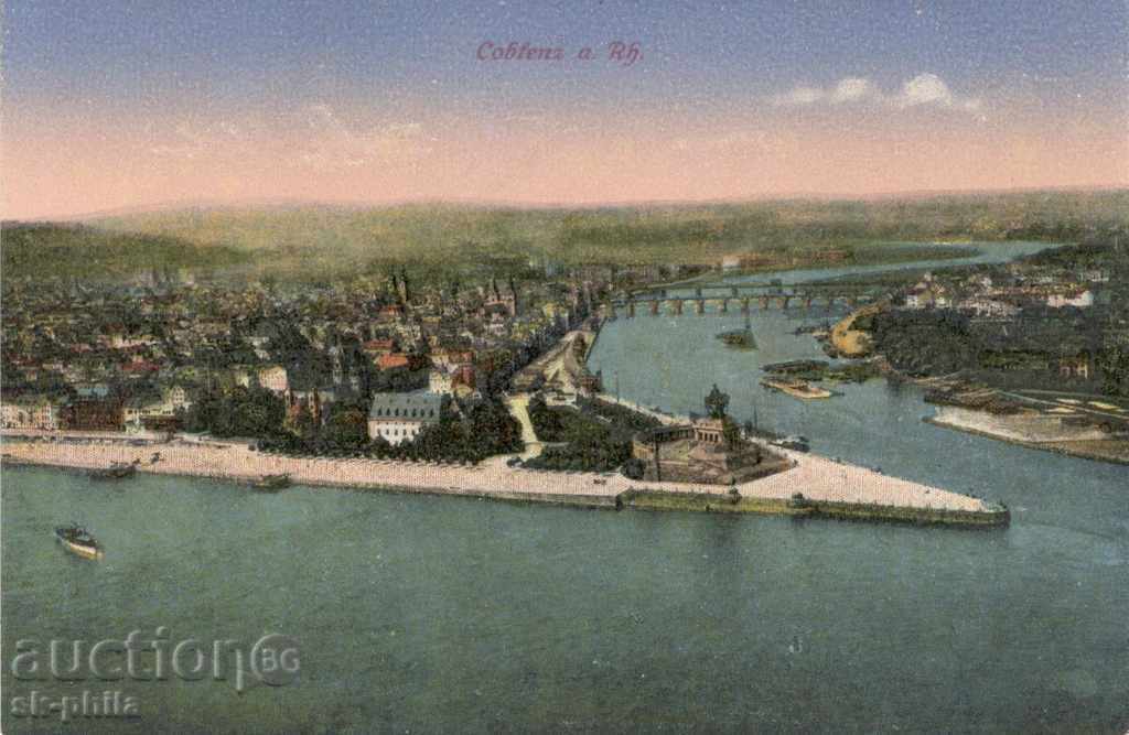 Стара пощенска картичка - Кобленц, Германия - нос на реката