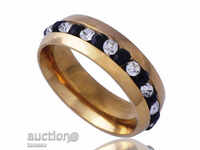 Gold-plated ring with black and white crystals