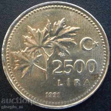 2500 liras 1991g.- Turcia