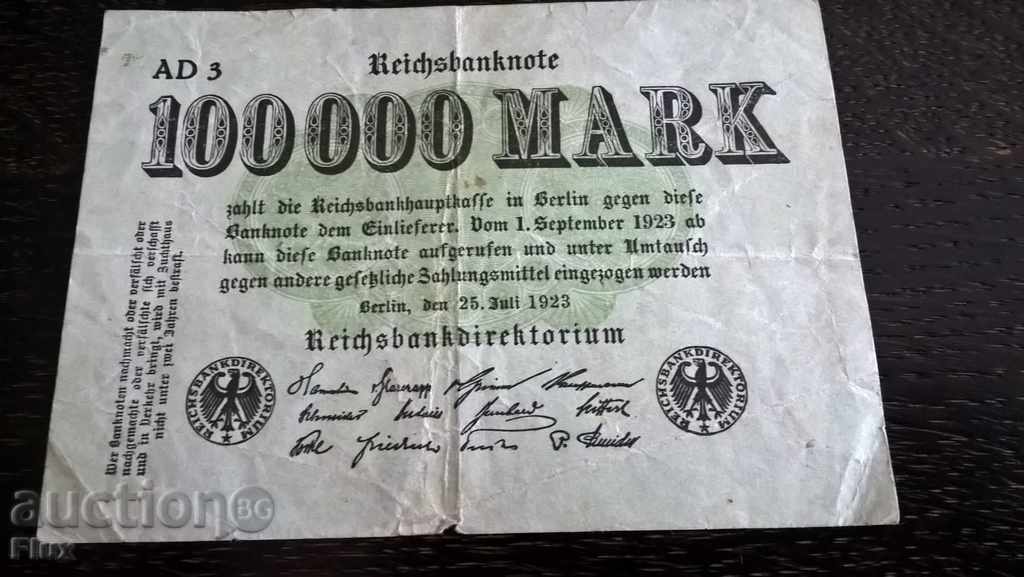 Reich banknote - Germany - 100 000 marks | 1923 with price 9.00 BGN | € 4.60 Reich banknote - Germany - 100 000 marks | 1923 with price 9.00 BGN | € 4.60