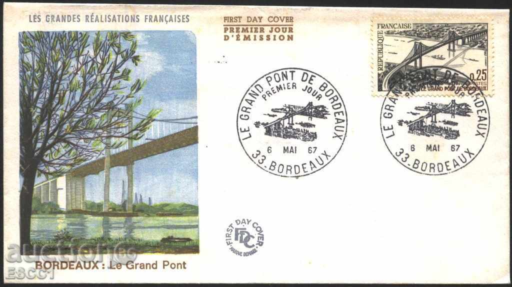 Първодневен плик Бордо Големия мост 1967 от Франция