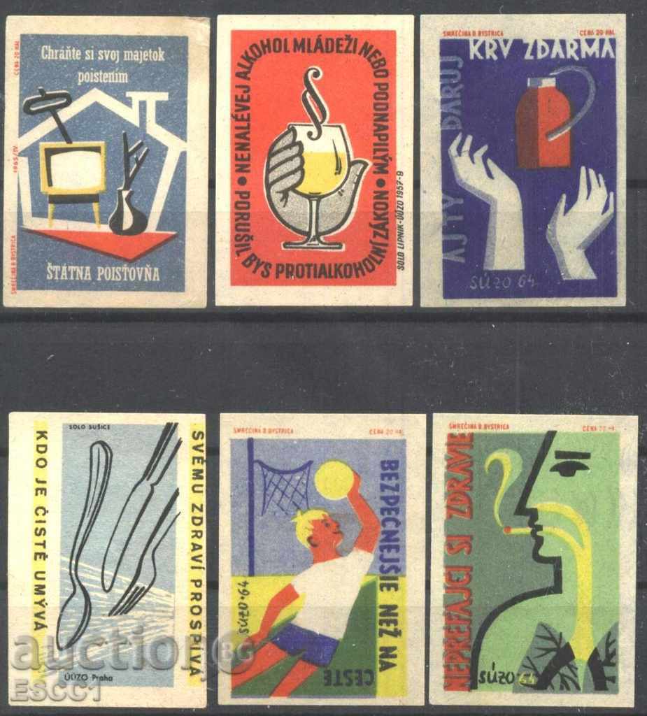 6 match labels from the Czechoslovak Lot 28
