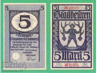 (¯`'•.¸ΓΕΡΜΑΝΙΑ (Blaubeuren) 5 Marks 1918 UNC¸.•'´¯)