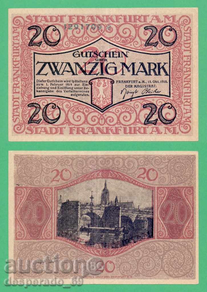 (¯`'•.¸ГЕРМАНИЯ (Frankfurt) 20 марки 1918¸.•'´¯)
