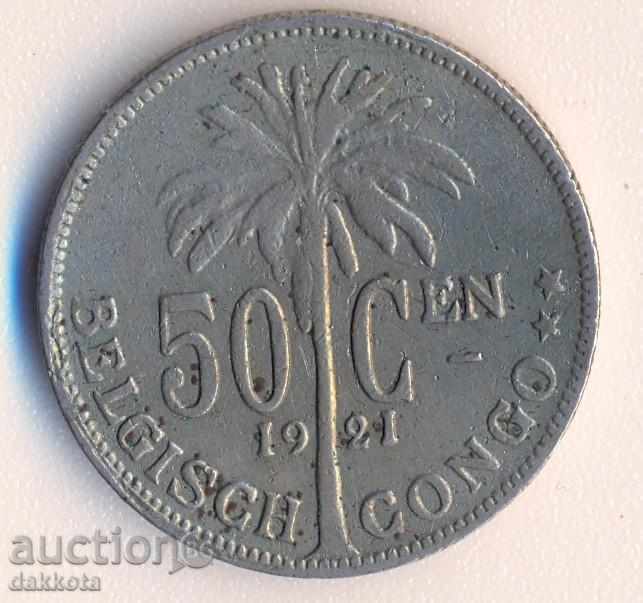Белгийско Конго 50 сантима 1921 година