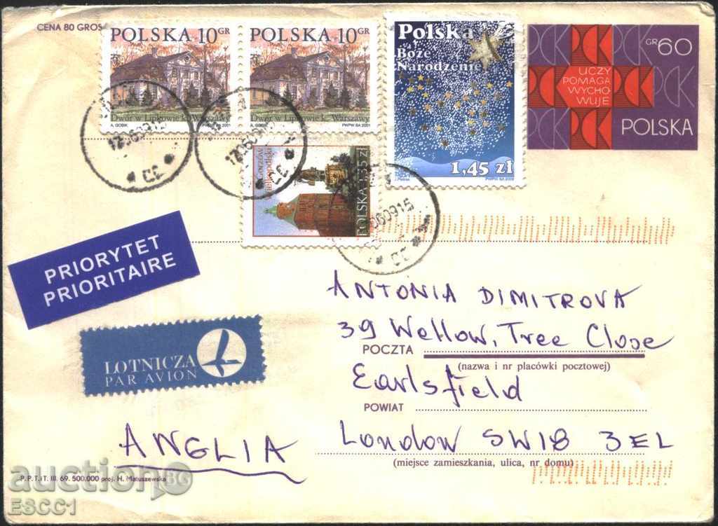 Traveled envelope with Christmas 2008 marks, Architecture from Poland