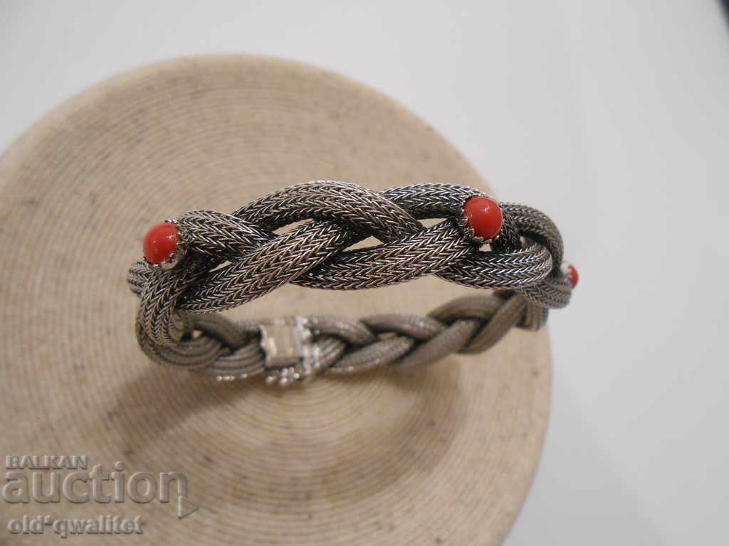 Beautiful SILVER BRACELET with NATURAL CORAL, SILVER 835