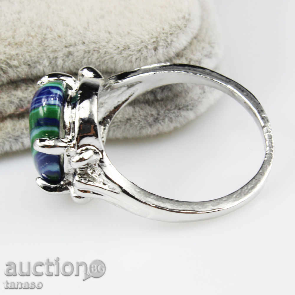 Auction Ring with malachite, silver plated Auction Ring with malachite, silver plated