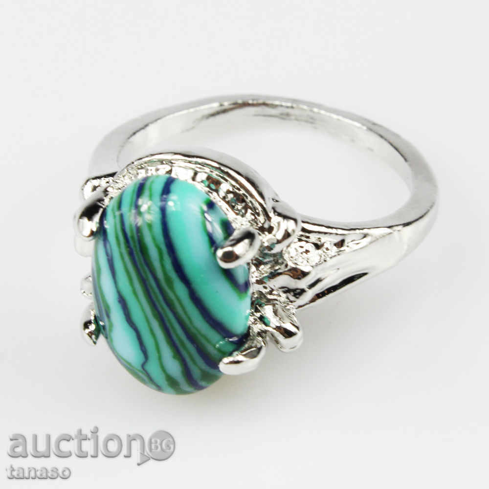 Ring with malachite, silver plated