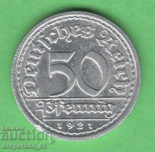 (¯`'•.¸ 50 Pfennig 1921G GERMANIA UNC- ¸.•'´¯)