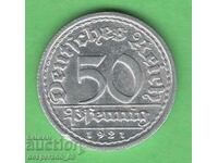 (¯`'•.¸ 50 Pfennig 1921G GERMANIA UNC- ¸.•'´¯)