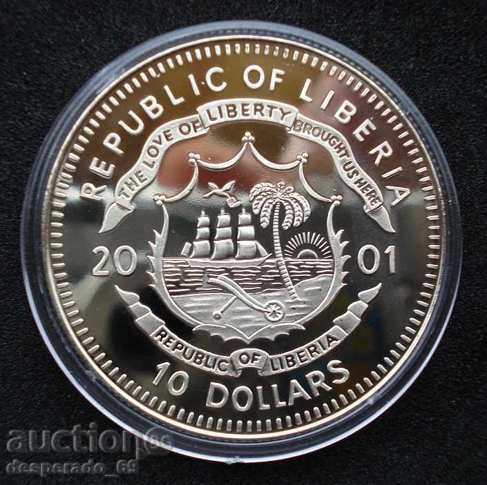 (¯`'•.¸ 10 dollars 2001 LIBERIA UNC ¸.•'´¯) with price 22.00 BGN | € 11.25