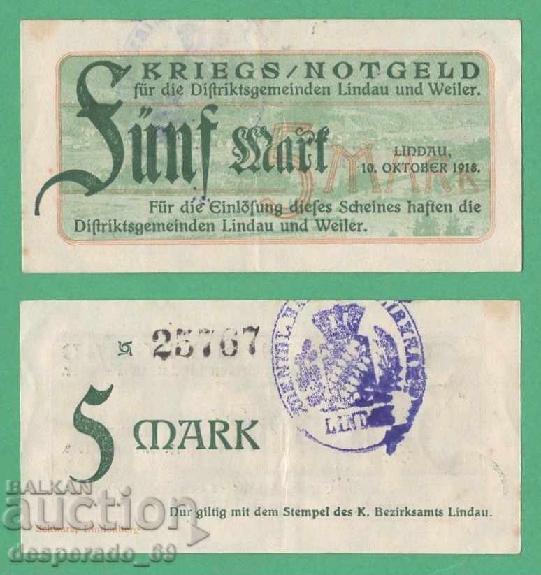 (¯`'•.¸ГЕРМАНИЯ (Lindau) 5 марки 1918  (1)¸.•'´¯)