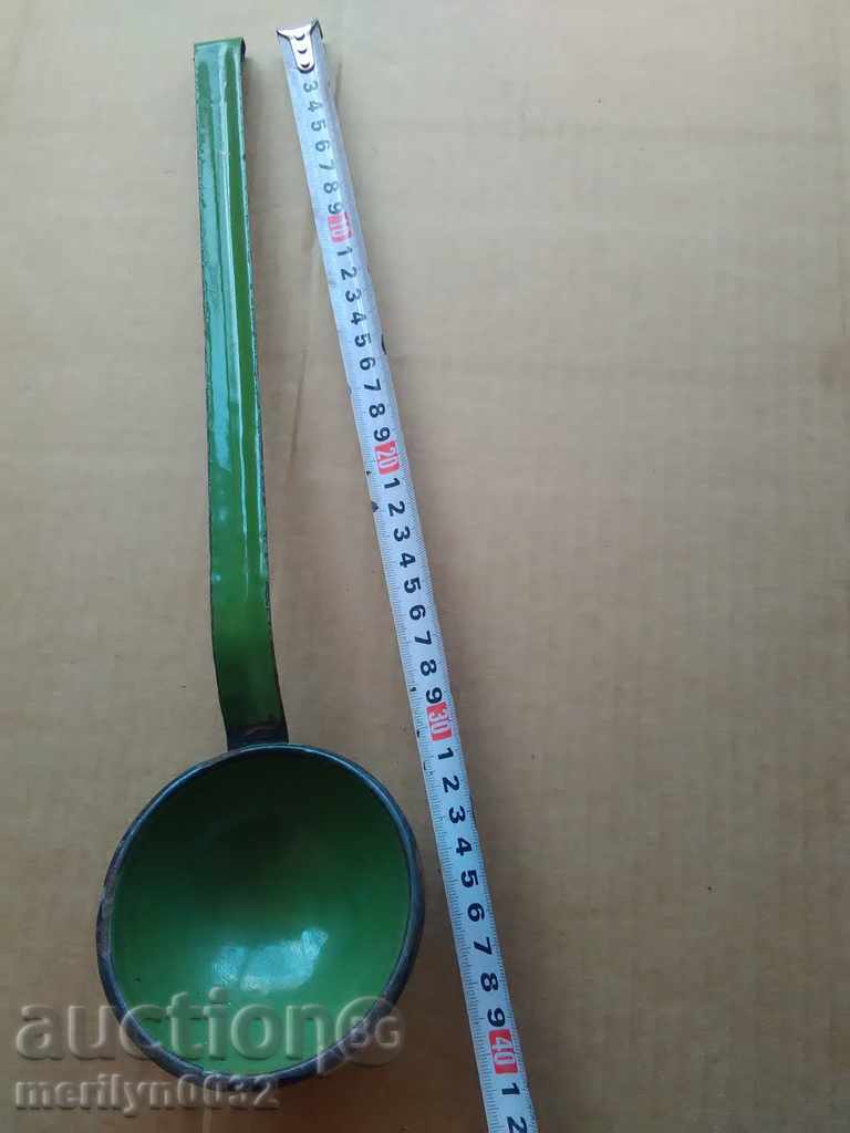 Delivery of Old enameled ladle, spoon with enamel, wounded sod, Bulgaria Delivery of Old enameled ladle, spoon with enamel, wounded sod, Bulgaria