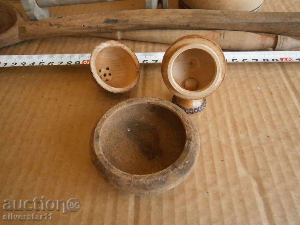 лот примитивни дървена лъжица вретено солница и др. - 6