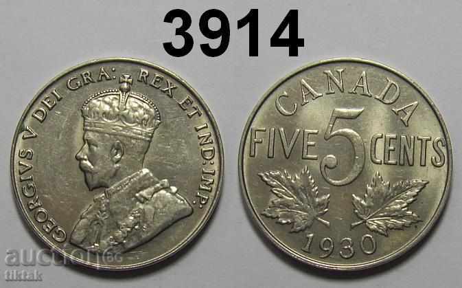 Канада 5 цента 1930 отлична монета