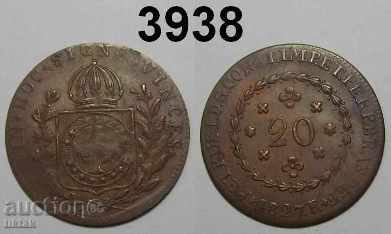 Бразилия 20 рейс 1827 R отлична монета