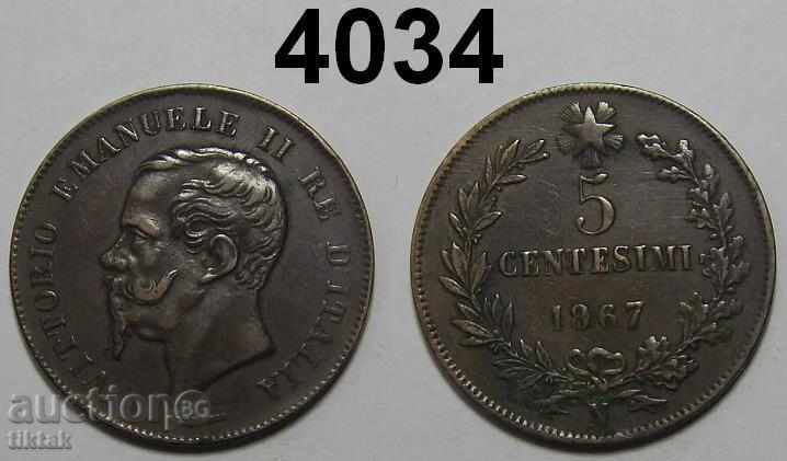 Italy 5 cents 1867 N aXF coin