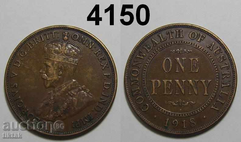 Австралия 1 пени 1918 XF рядка монета
