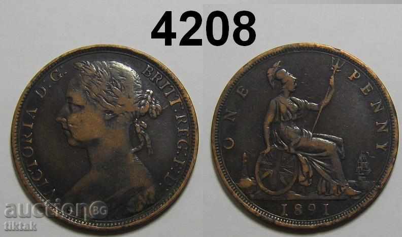 Великобритания 1 пени 1891 монета